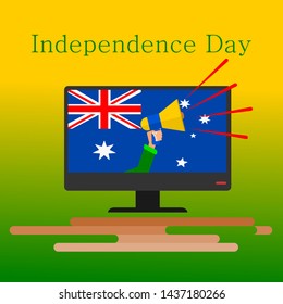 Hand holding a megaphone or bullhorn with  Independence Day in Australia. Vector illustration.