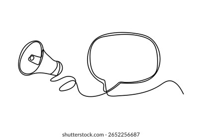 Hand holding megaphone bullhorn line art vector illustration Person hold loudspeaker in continuous lines style