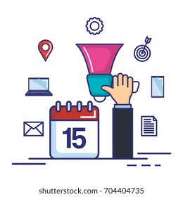 hand holding megaphone calendar marketing symbol