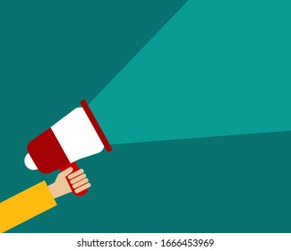 Hand holding megaphone in cartoon vector style for your design