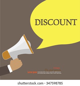 Hand holding megaphone with  discount  word.announcement background. discount concept. vector illustration.
