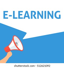 Hand Holding Megaphone With E-LEARNING Announcement