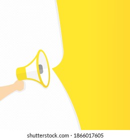 Hand holding megaphone with empty blank for your message. Announcement. Loudspeaker. Banner for business, marketing and advertising. Vector on isolated background. EPS 10