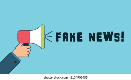 Hand holding megaphone with Fake News speech bubble. Loudspeaker. Banner for business and advertising. Vector illustration.