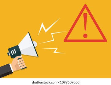 Hand holding a megaphone, flat design, promotion, social media marketing concept. Isolated on a background. Vector, eps10, illustration