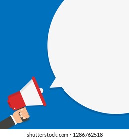Hand holding megaphone. Flat design
