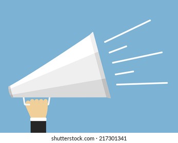 Hand holding megaphone, flat design, vector eps10 illustration