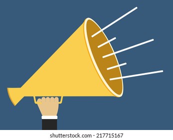 Hand holding megaphone, flat design, vector eps10 illustration