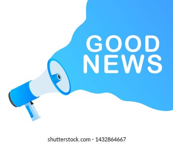 Hand Holding Megaphone With Good News. Vector Stock Illustration.