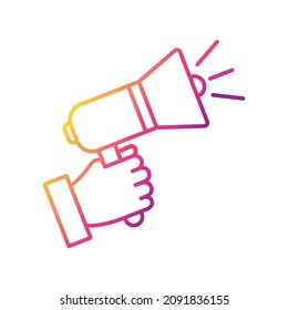 Hand holding a megaphone in gradient colors.