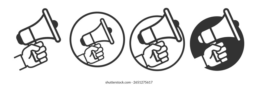 Ícone de megafone, símbolo de anúncio, ilustração de alto-falante, sinal de protesto e promoção, conceito de marketing, design vetorial, isolado em fundo transparente