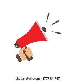 A hand is holding a megaphone icon design islated on white background