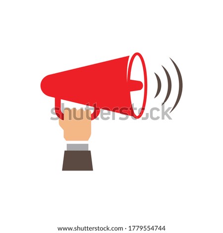 A hand is holding a megaphone icon design islated on white background