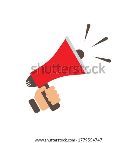 A hand is holding a megaphone icon design islated on white background
