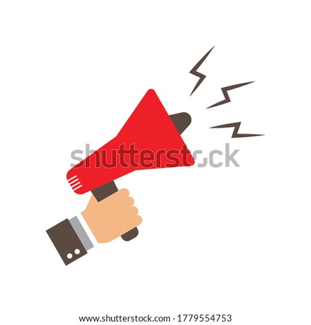 A hand is holding a megaphone icon design islated on white background