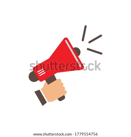 A hand is holding a megaphone icon design islated on white background