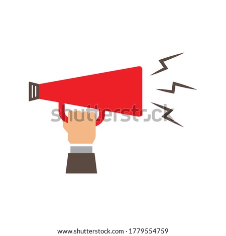 A hand is holding a megaphone icon design islated on white background