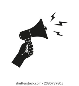 Hand holding megaphone icon. Flat design.