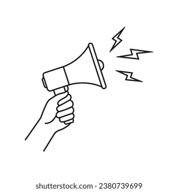 Hand holding megaphone icon. Vector. Line style.