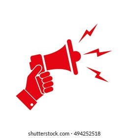 Hand holding a megaphone icon vector EPS 10. The concept of speaking aloud news announcements and advertising flat style.