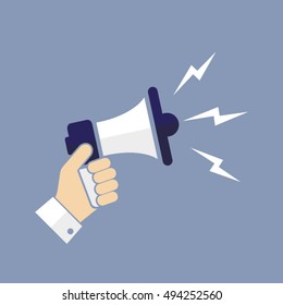 Hand holding a megaphone icon vector EPS 10. The concept of speaking aloud news announcements and advertising flat style.