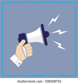 Hand holding a megaphone icon vector EPS 10. The concept of speaking aloud news announcements and advertising flat style.