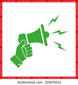 Hand holding a megaphone icon vector EPS 10. The concept of speaking aloud news announcements and advertising flat style.