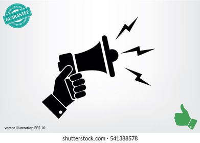 Hand holding a megaphone icon vector EPS 10. The concept of speaking aloud news announcements and advertising flat style