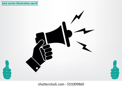 Hand holding a megaphone icon vector EPS 10. The concept of speaking aloud news announcements and advertising flat style 