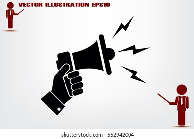 Hand holding a megaphone icon vector EPS 10. The concept of speaking aloud news announcements and advertising flat style.