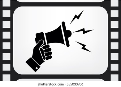 Hand holding a megaphone icon vector EPS 10. The concept of speaking aloud news announcements and advertising flat style.