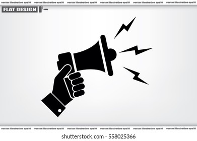 Hand holding a megaphone icon vector EPS 10. The concept of speaking aloud news announcements and advertising flat style. 