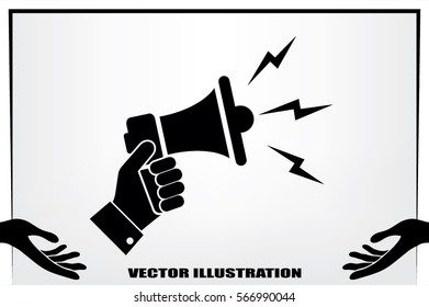 Hand holding a megaphone icon vector EPS 10. The concept of speaking aloud news announcements and advertising flat style 