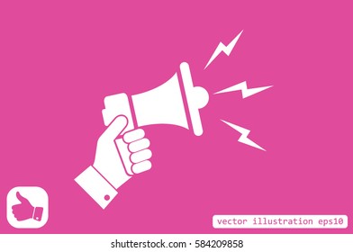 Hand holding a megaphone icon vector EPS 10. The concept of speaking aloud news announcements and advertising flat style.