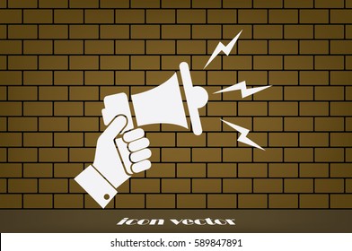 Hand holding a megaphone icon vector EPS 10. The concept of speaking aloud news announcements and advertising flat style.