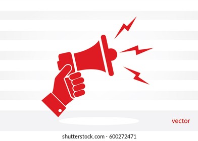 Hand holding a megaphone icon vector EPS 10. The concept of speaking aloud news announcements and advertising flat style.
