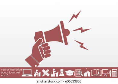 Hand holding a megaphone icon vector EPS 10. The concept of speaking aloud news announcements and advertising flat style.