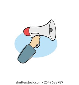 Hand holding megaphone illustration vector hand drawn isolated on white background