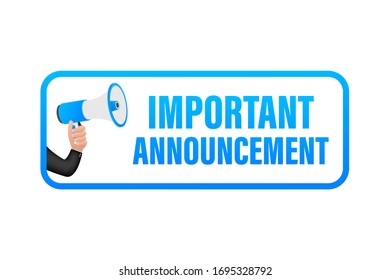 Hand Holding Megaphone with important announcement. Megaphone banner. Web design. Vector stock illustration.