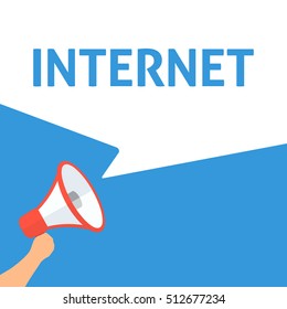 Hand Holding Megaphone With INTERNET Announcement