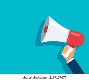 hand holding megaphone. media marketing vector illustration