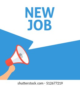 Hand Holding Megaphone With NEW JOB Announcement. Job Offer, New Vacancy Alert, Creative Design, Icon, Shout, Background