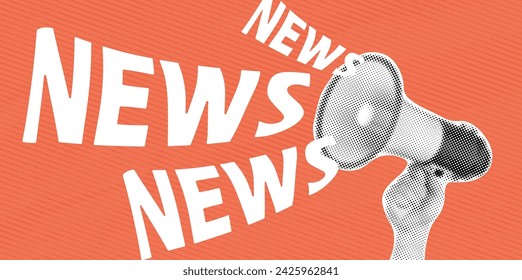 Hand holding megaphone with news lettering. Concept of creativity, mass media influence, information, news, sale. Modern minimal style for poster, banner.Vector illustration