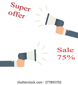 Hand holding  megaphone - offer