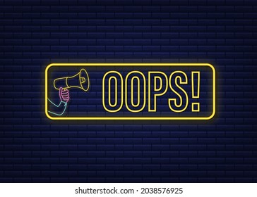 Hand Holding Megaphone with Oops. Megaphone banner. Web design. Vector stock illustration.