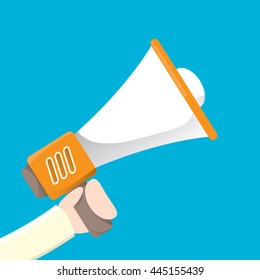 hand holding megaphone. Promotion and advertising flat style banner. vector Digital marketing. cartoon Business concept. 