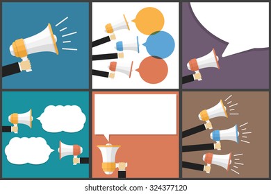 Hand holding megaphone, promotion or announcement concept, vector eps10 illustration