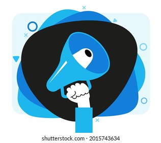 Hand holding a megaphone. Promotion marketing concept 