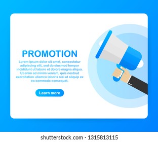 Hand, die Megaphone mit Werbung hält. Stockillustration für Vektorillustrationen.