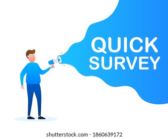Hand Holding Megaphone with quick survey. Megaphone banner. Web design. Vector stock illustration